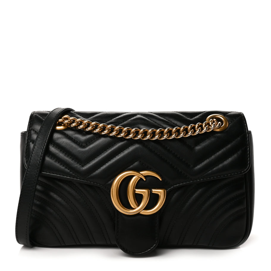 Gucci Calfskin Matelasse Small GG Marmont Shoulder Bag Black Image 1
