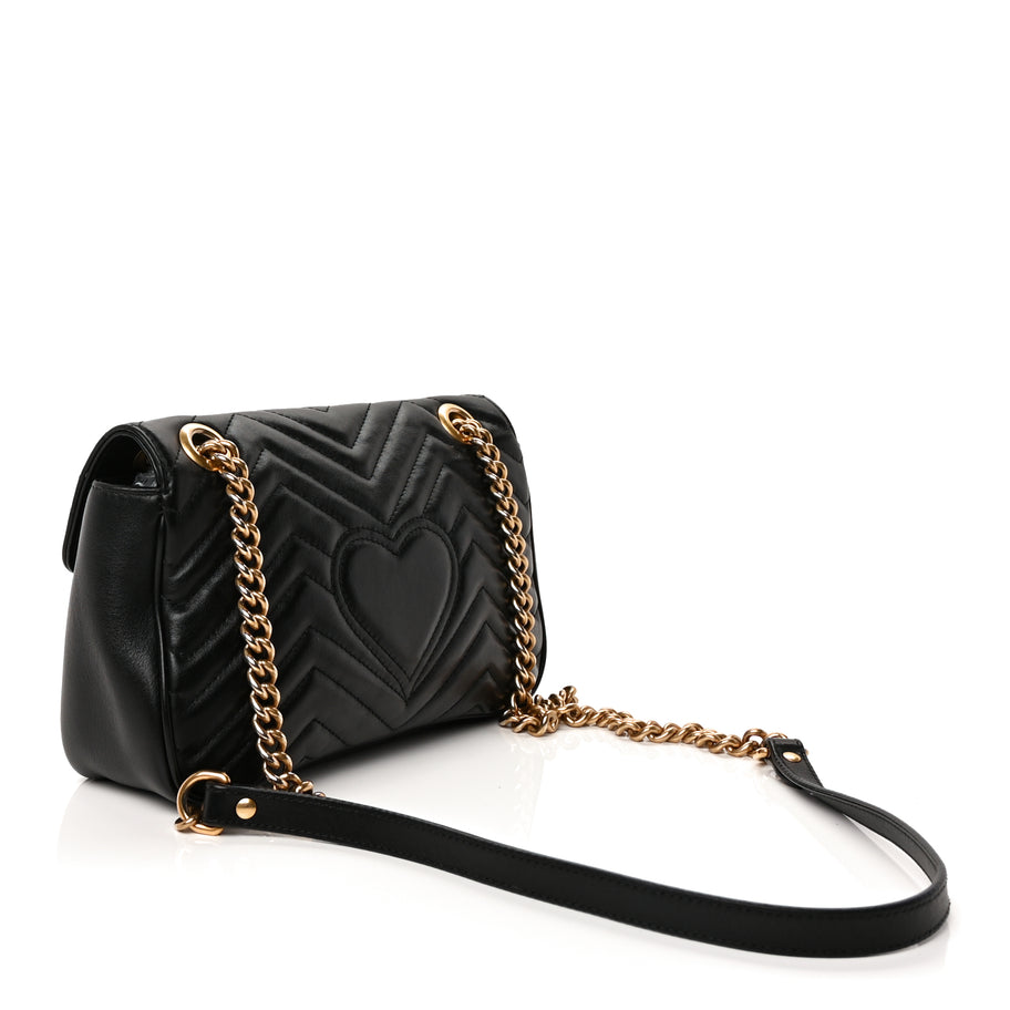 Gucci Calfskin Matelasse Small GG Marmont Shoulder Bag Black Image 2