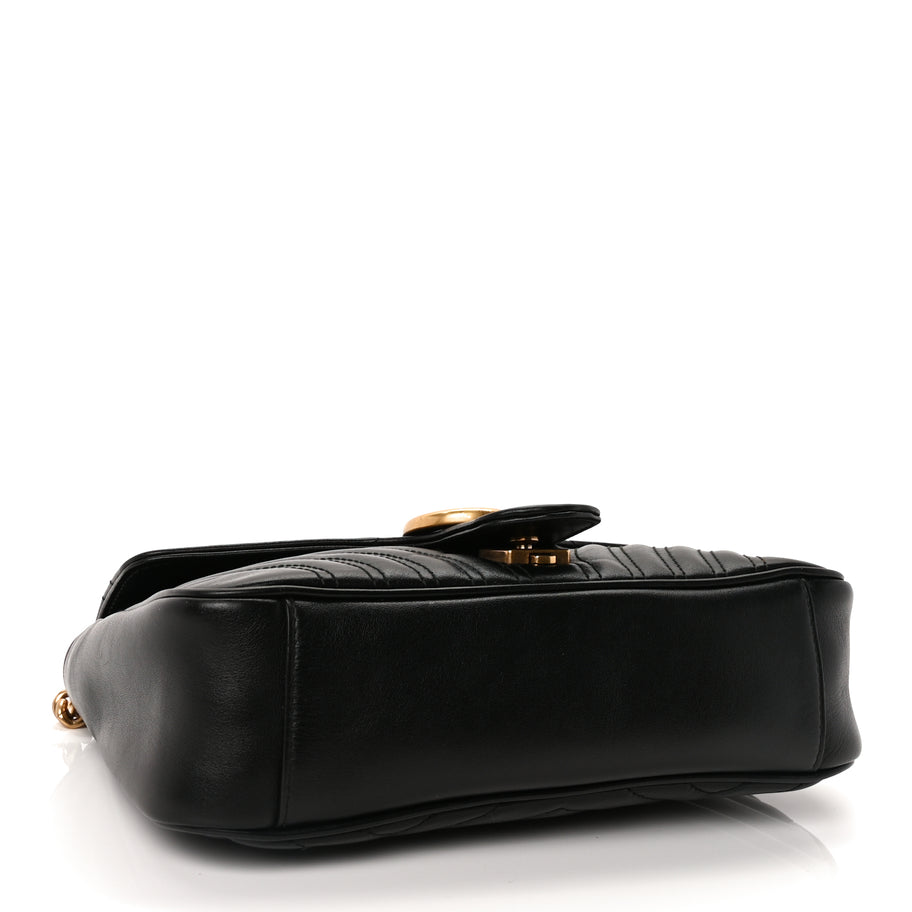 Gucci Calfskin Matelasse Small GG Marmont Shoulder Bag Black Image 3
