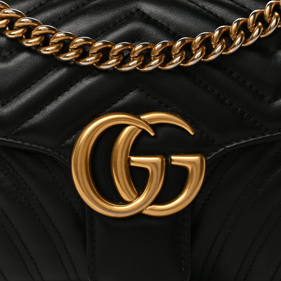 Gucci Calfskin Matelasse Small GG Marmont Shoulder Bag Black Image 6