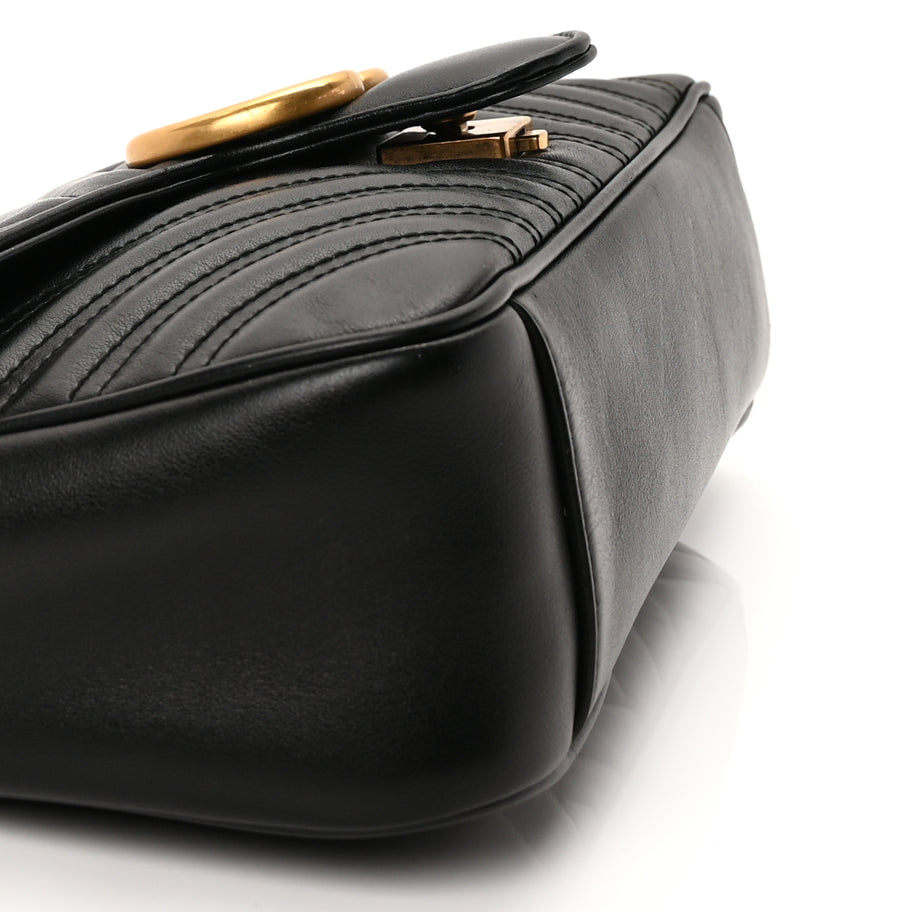 Gucci Calfskin Matelasse Small GG Marmont Shoulder Bag Black Image 7
