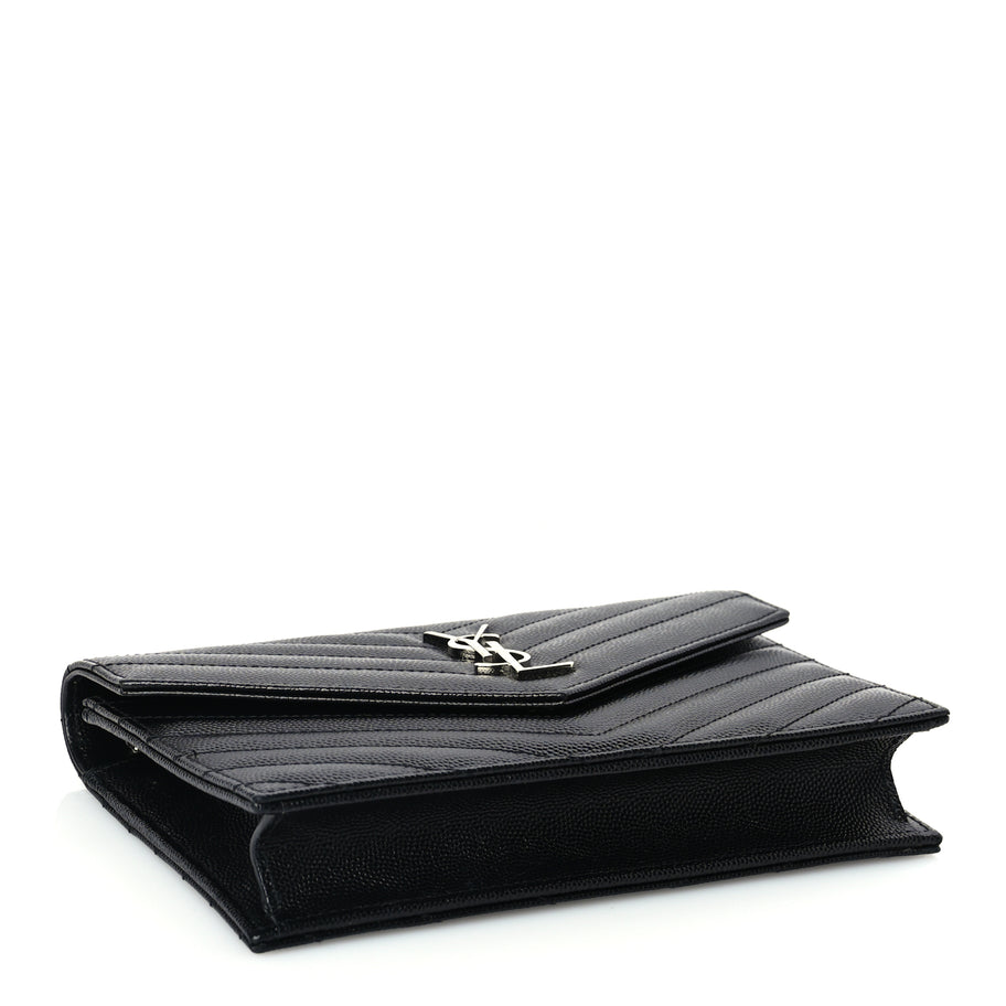 Saint Laurent Grain De Poudre Matelasse Chevron Monogram Envelope Chain Wallet Black Image 5