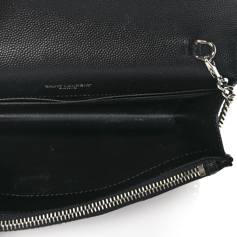 Saint Laurent Grain De Poudre Matelasse Chevron Monogram Envelope Chain Wallet Black Image 7