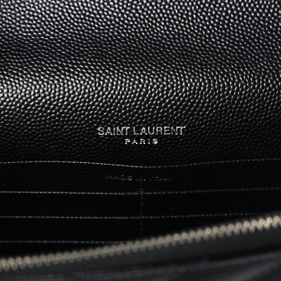Saint Laurent Grain De Poudre Matelasse Chevron Monogram Envelope Chain Wallet Black Image 9