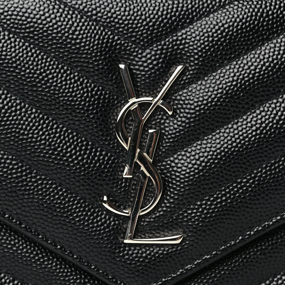 Saint Laurent Grain De Poudre Matelasse Chevron Monogram Envelope Chain Wallet Black Image 11