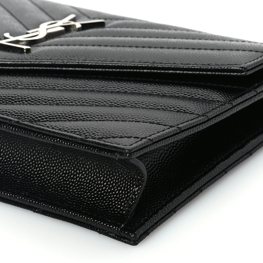 Saint Laurent Grain De Poudre Matelasse Chevron Monogram Envelope Chain Wallet Black Image 15