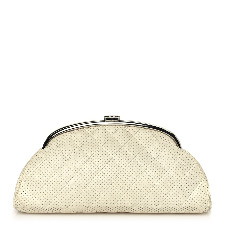 Chanel Lambskin Perforated Timeless Clutch White Image 1