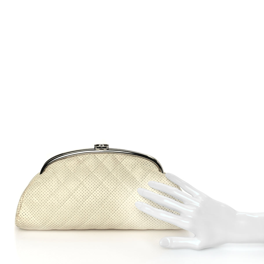 Chanel Lambskin Perforated Timeless Clutch White Image 2