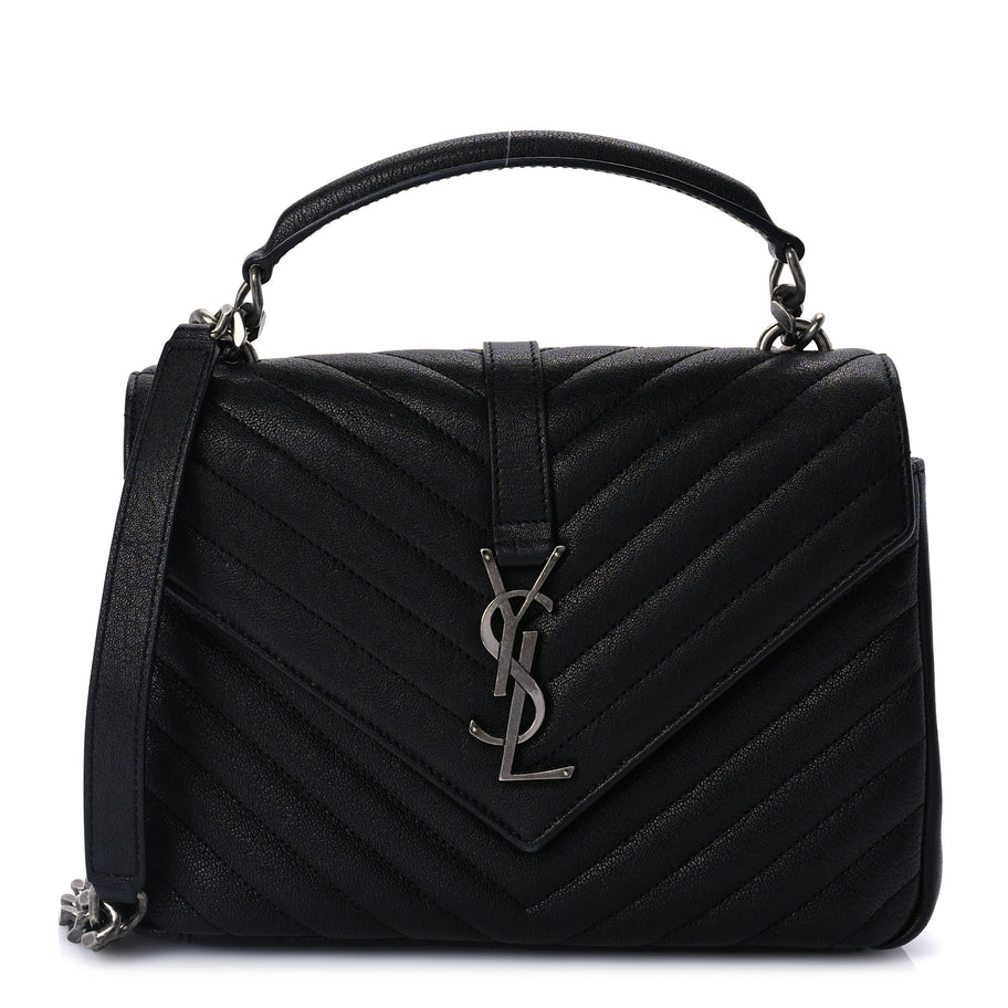 Saint Laurent Sheepskin Matelasse Chevron Monogram Medium College Bag  Black Image 1