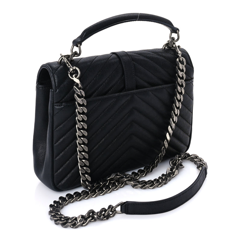  Saint Laurent Sheepskin Matelasse Chevron Monogram Medium College Bag  Black