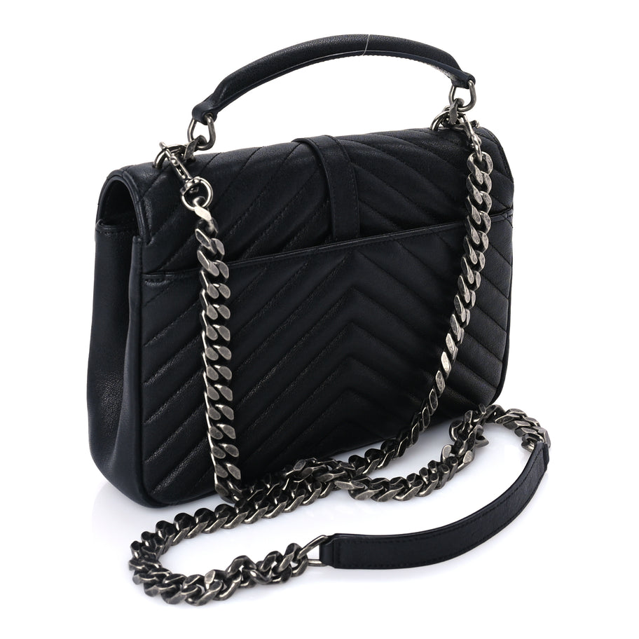 Saint Laurent Sheepskin Matelasse Chevron Monogram Medium College Bag  Black Image 2