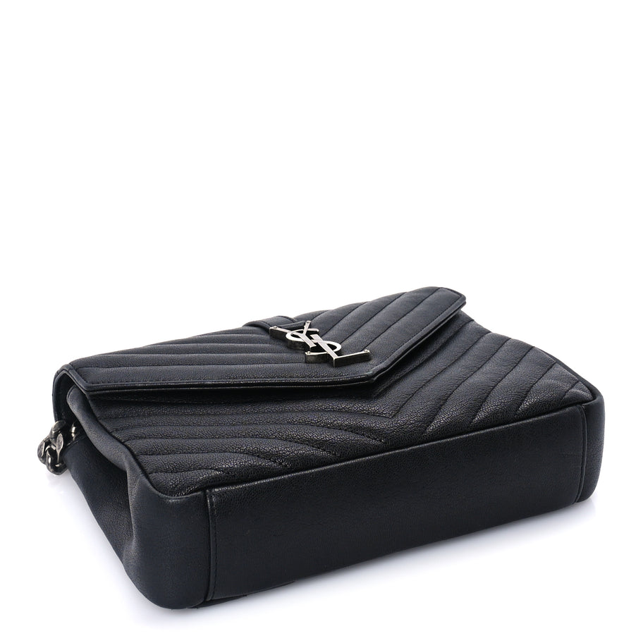 Saint Laurent Sheepskin Matelasse Chevron Monogram Medium College Bag  Black Image 3