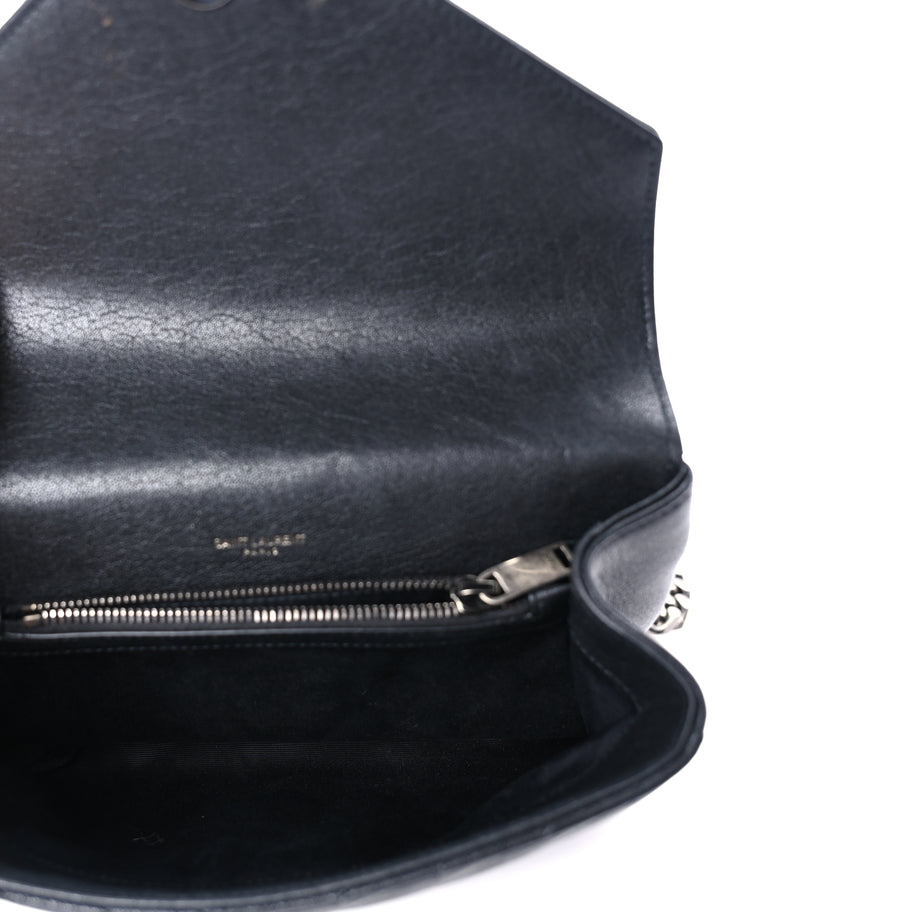 Saint Laurent Sheepskin Matelasse Chevron Monogram Medium College Bag  Black Image 4