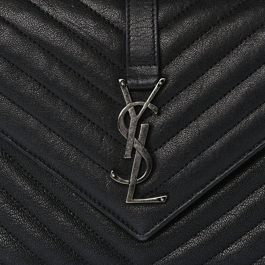 Saint Laurent Sheepskin Matelasse Chevron Monogram Medium College Bag  Black Image 6