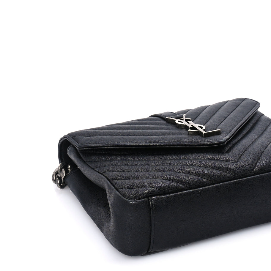 Saint Laurent Sheepskin Matelasse Chevron Monogram Medium College Bag  Black Image 7