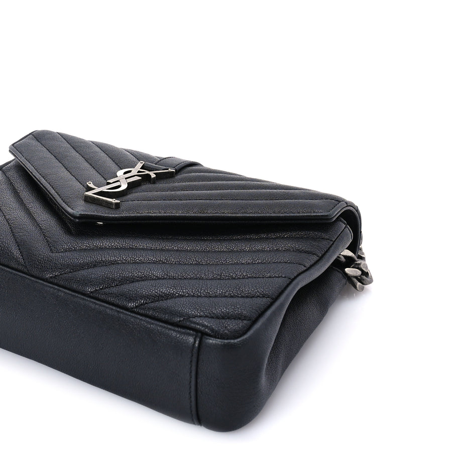 Saint Laurent Sheepskin Matelasse Chevron Monogram Medium College Bag  Black Image 8