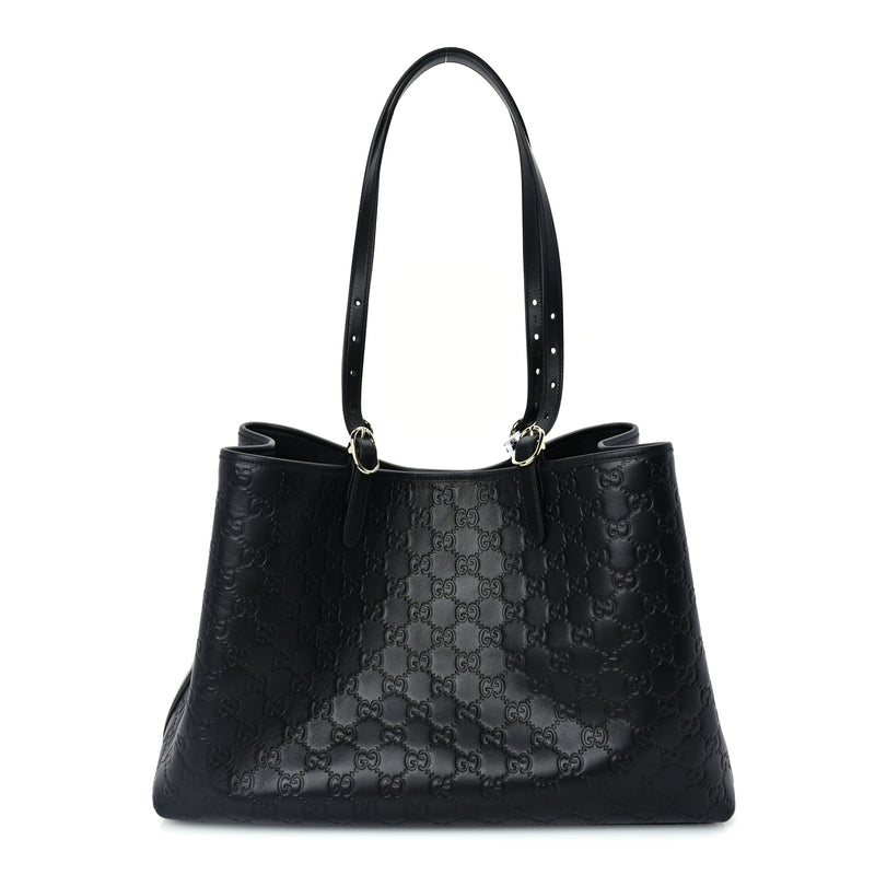  Gucci Calfskin GG Monogram Emblem Large Tote Bag  Black