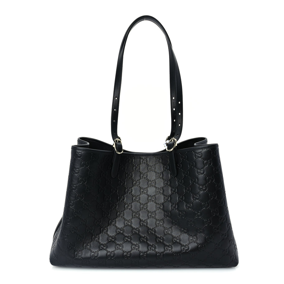Gucci Calfskin GG Monogram Emblem Large Tote Bag  Black Image 1