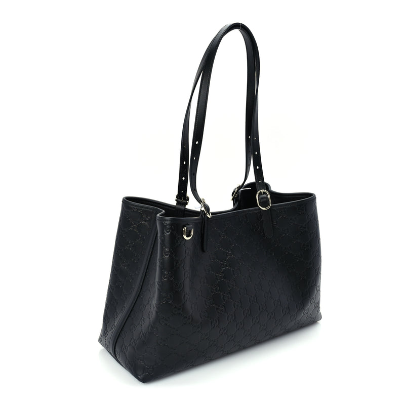  Gucci Calfskin GG Monogram Emblem Large Tote Bag  Black