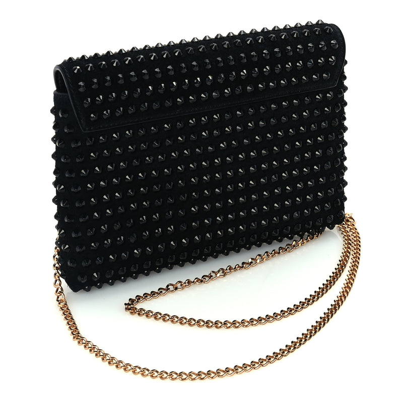  Versace Suede Studded Medusa Chain Clutch Black