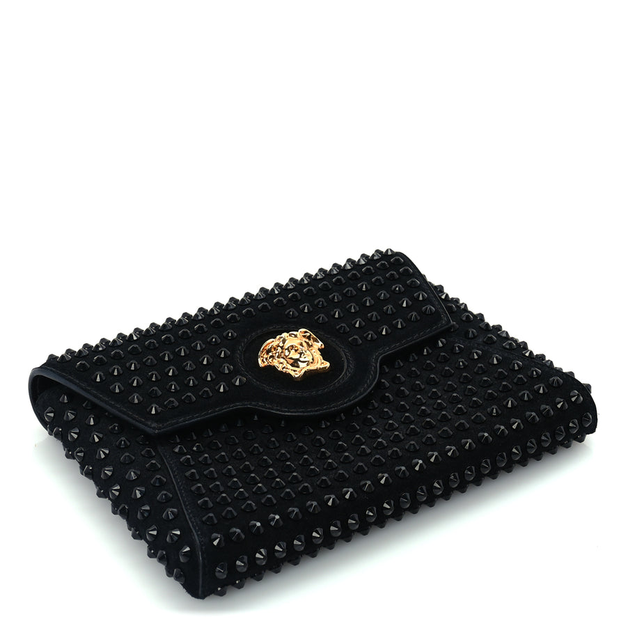 Versace Suede Studded Medusa Chain Clutch Black Image 3