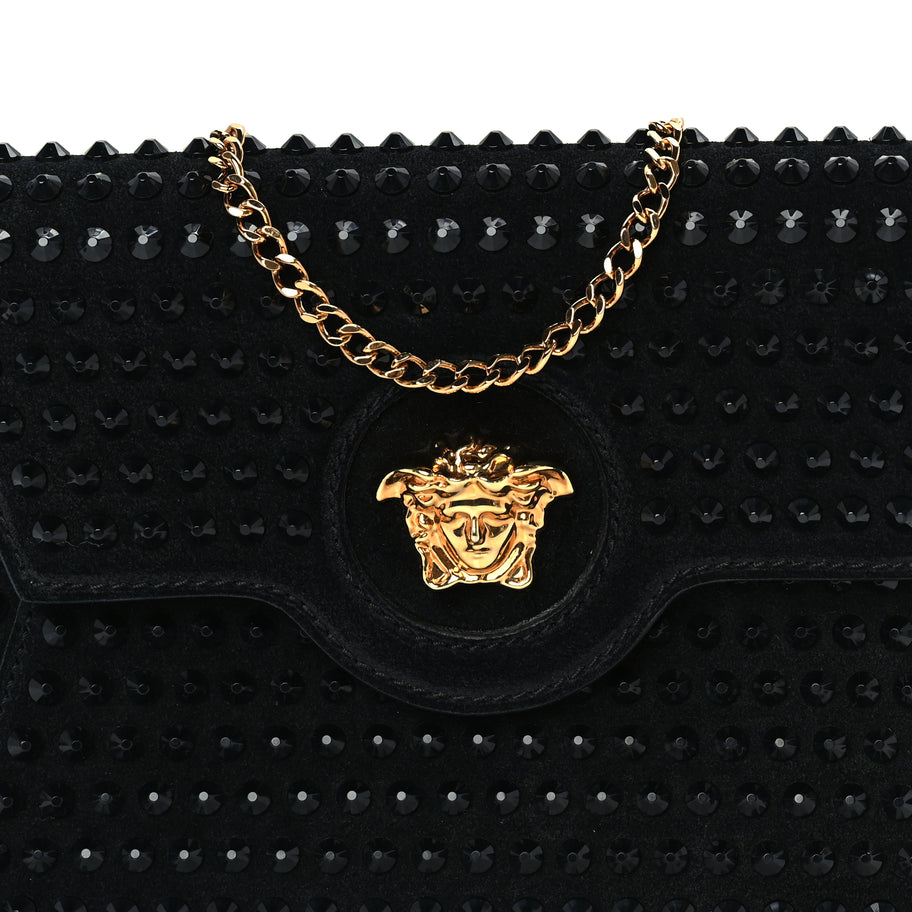Versace Suede Studded Medusa Chain Clutch Black Image 6