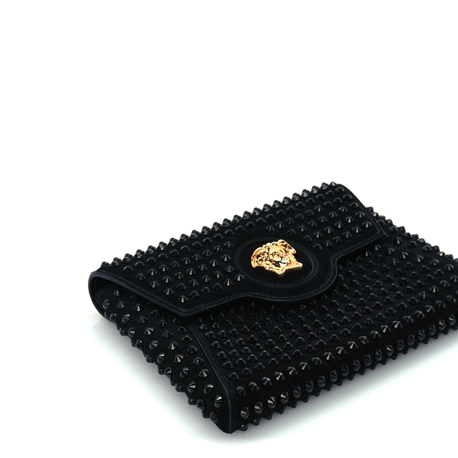 Versace Suede Studded Medusa Chain Clutch Black Image 7