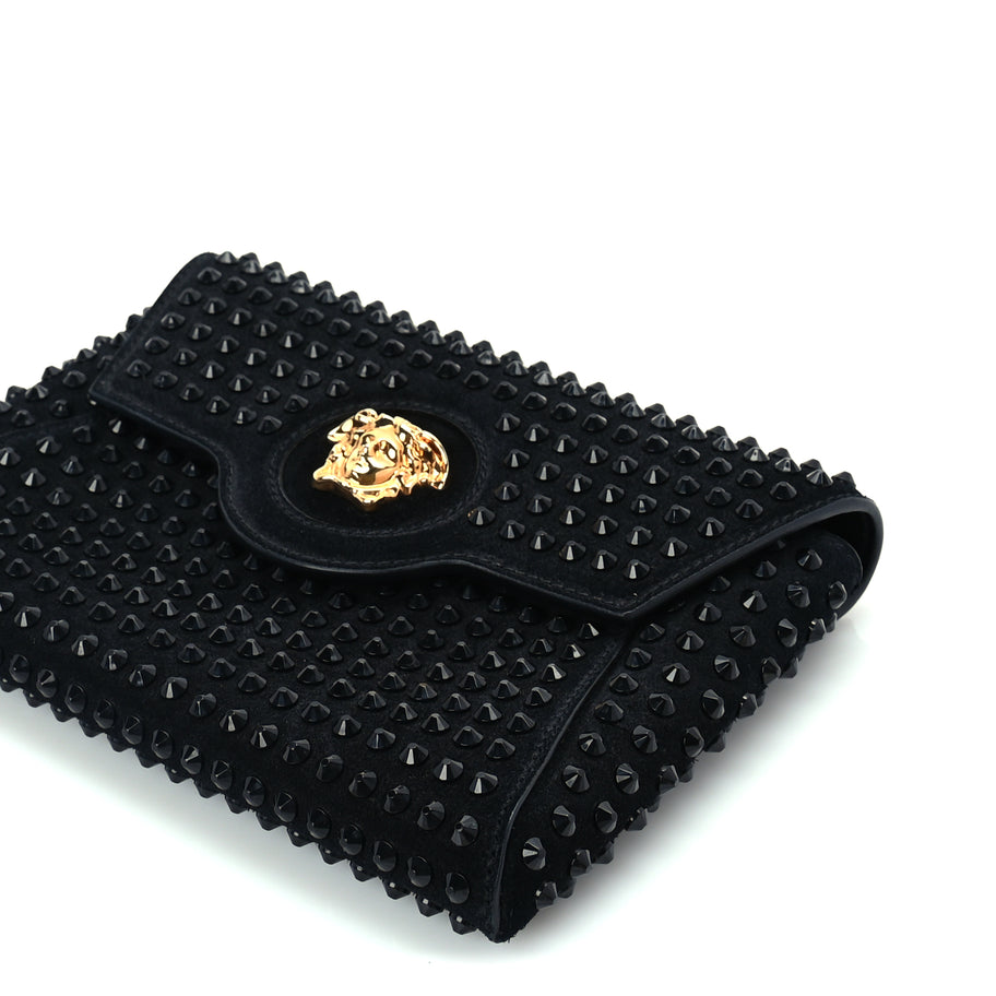Versace Suede Studded Medusa Chain Clutch Black Image 8