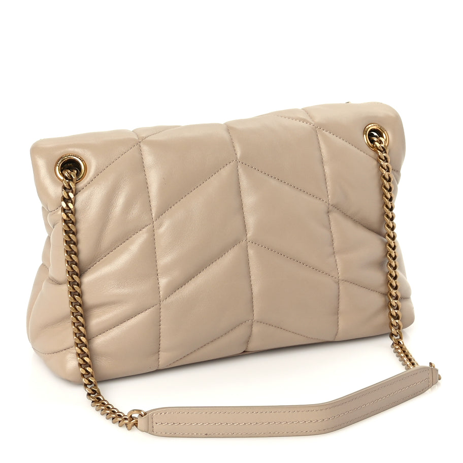 Saint Laurent Lambskin Quilted Small Loulou Puffer Monogram Chain Satchel Dark Beige Image 2