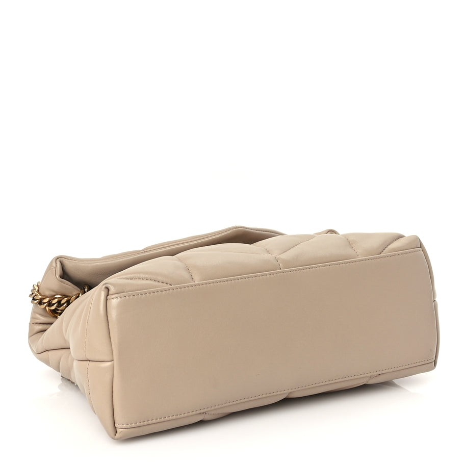 Saint Laurent Lambskin Quilted Small Loulou Puffer Monogram Chain Satchel Dark Beige Image 3