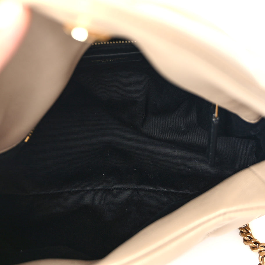 Saint Laurent Lambskin Quilted Small Loulou Puffer Monogram Chain Satchel Dark Beige Image 4