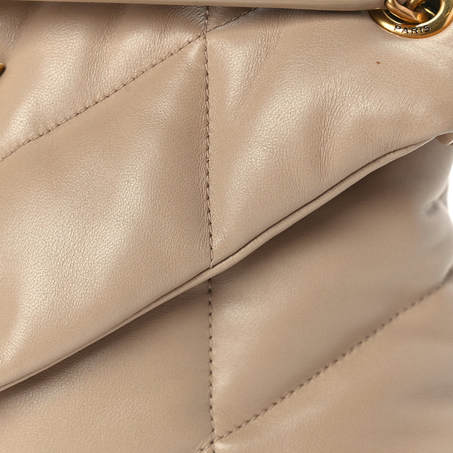 Saint Laurent Lambskin Quilted Small Loulou Puffer Monogram Chain Satchel Dark Beige Image 6