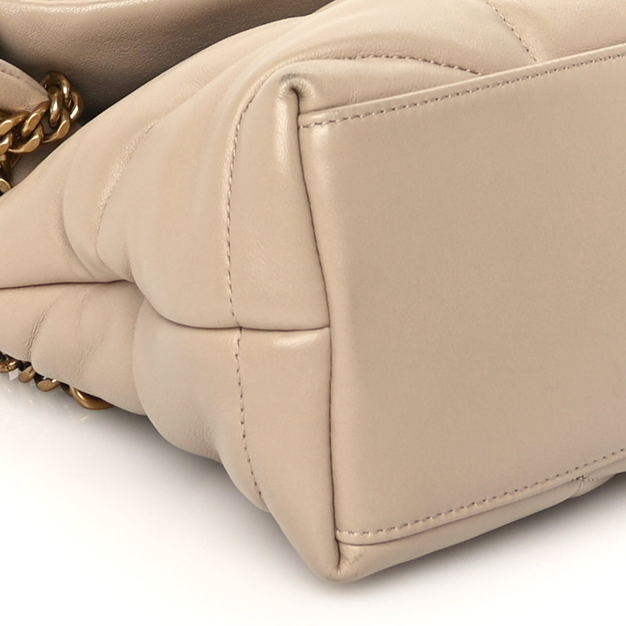 Saint Laurent Lambskin Quilted Small Loulou Puffer Monogram Chain Satchel Dark Beige Image 7