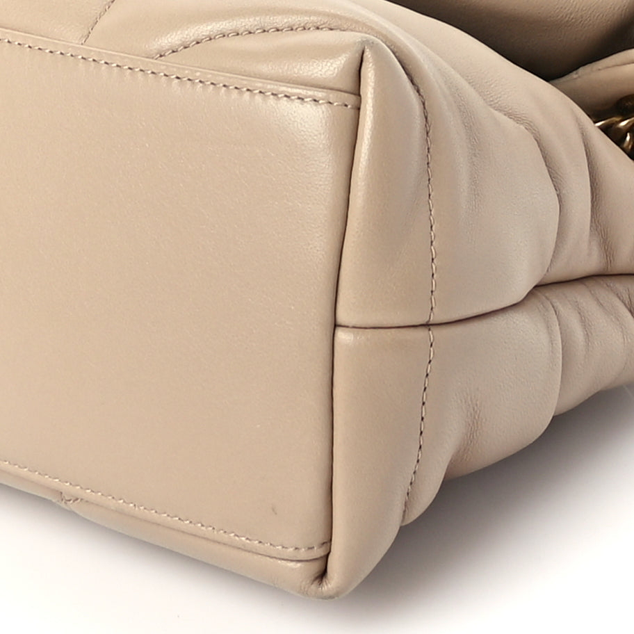 Saint Laurent Lambskin Quilted Small Loulou Puffer Monogram Chain Satchel Dark Beige Image 8