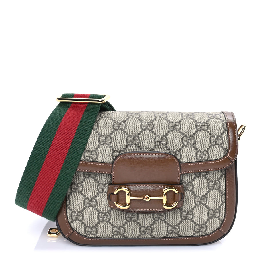 Gucci GG Supreme Monogram Web Mini Horsebit 1955 Shoulder Bag  Beige Brown Sugar Image 1