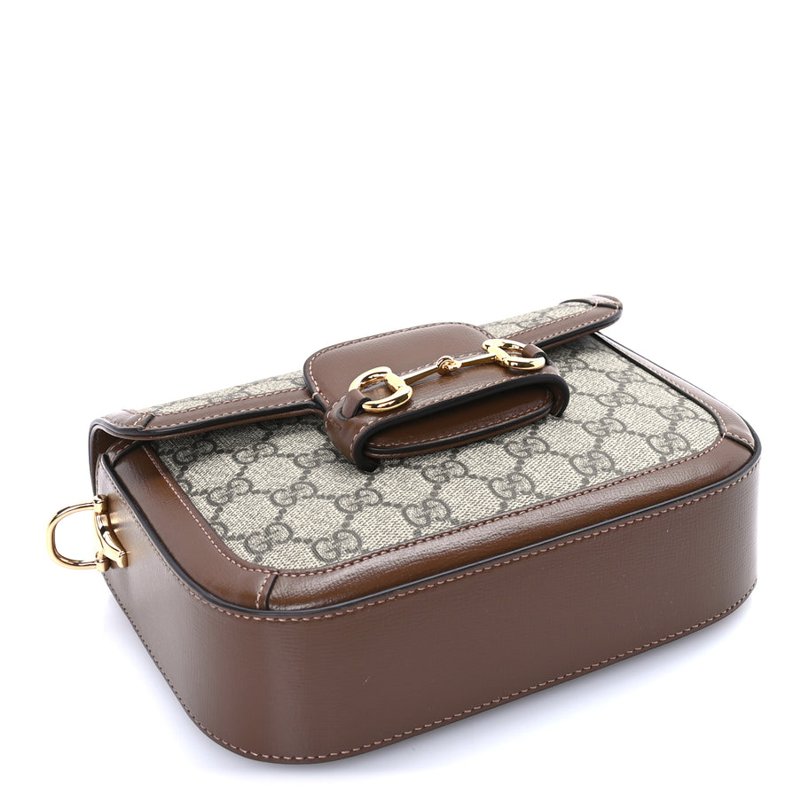 Gucci GG Supreme Monogram Web Mini Horsebit 1955 Shoulder Bag  Beige Brown Sugar Image 3