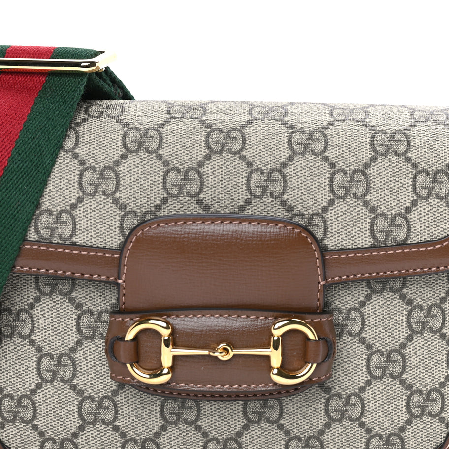 Gucci GG Supreme Monogram Web Mini Horsebit 1955 Shoulder Bag  Beige Brown Sugar Image 6
