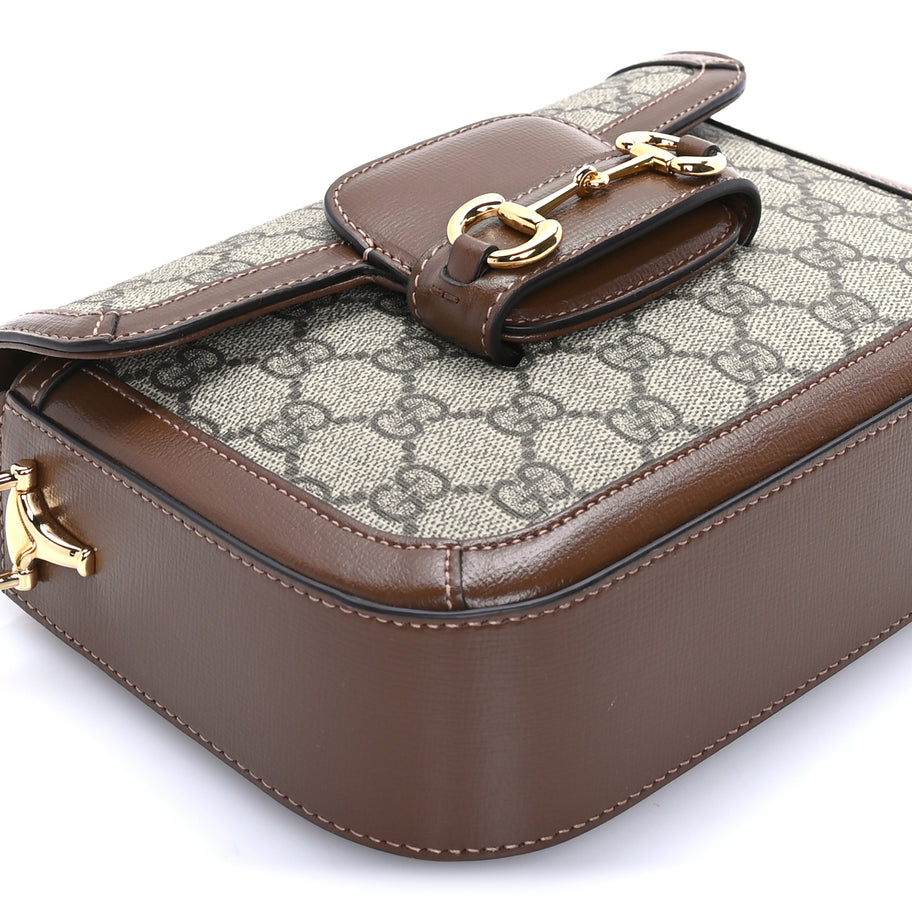 Gucci GG Supreme Monogram Web Mini Horsebit 1955 Shoulder Bag  Beige Brown Sugar Image 7