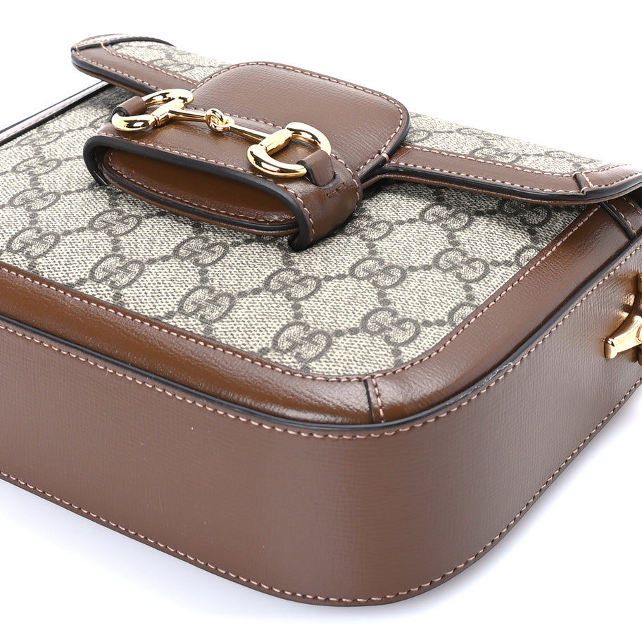 Gucci GG Supreme Monogram Web Mini Horsebit 1955 Shoulder Bag  Beige Brown Sugar Image 8