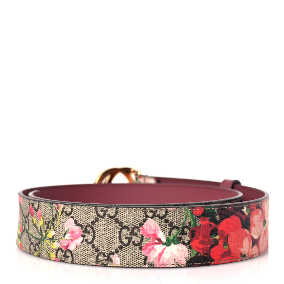 Gucci GG Supreme Monogram Blooms Moon Calfskin Interlocking G 37mm Belt 80 32 Beige Ebony Multicolor Dry Rose Image 2