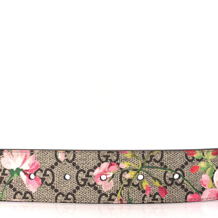 Gucci GG Supreme Monogram Blooms Moon Calfskin Interlocking G 37mm Belt 80 32 Beige Ebony Multicolor Dry Rose Image 3