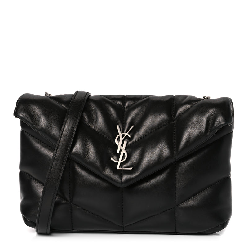  Saint Laurent Lambskin Quilted Toy Loulou Puffer Monogram Chain Satchel Black