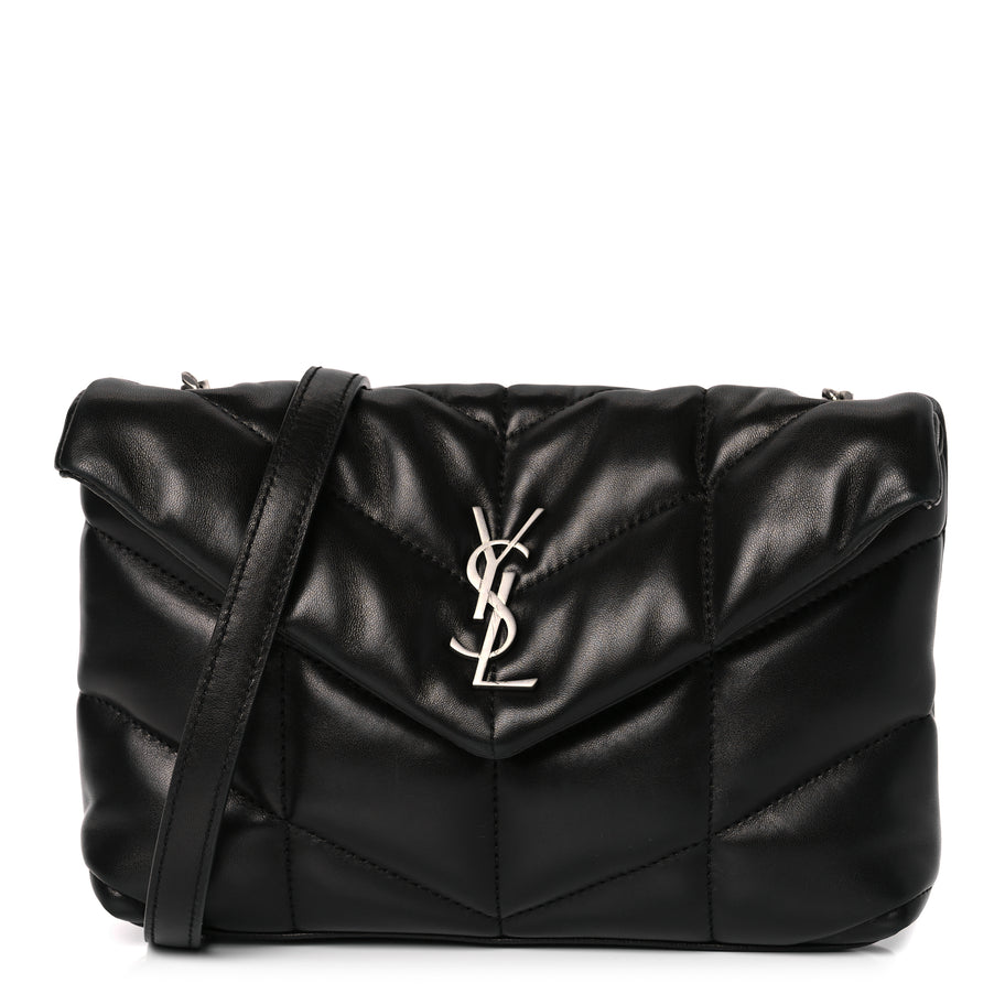Saint Laurent Lambskin Quilted Toy Loulou Puffer Monogram Chain Satchel Black Image 1