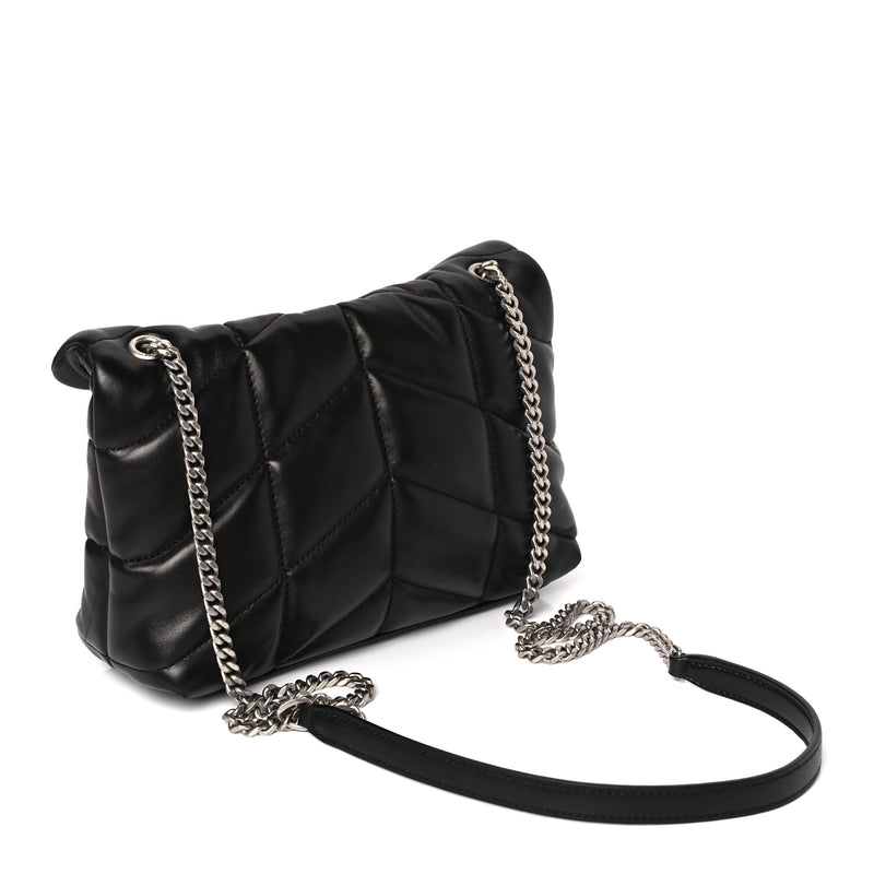  Saint Laurent Lambskin Quilted Toy Loulou Puffer Monogram Chain Satchel Black
