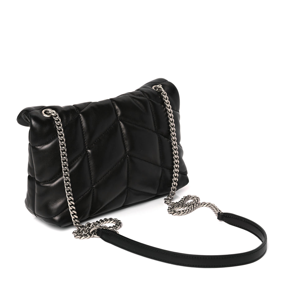 Saint Laurent Lambskin Quilted Toy Loulou Puffer Monogram Chain Satchel Black Image 2