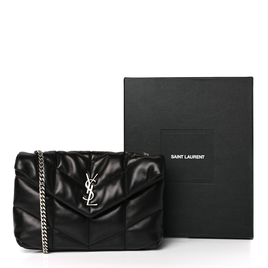 Saint Laurent Lambskin Quilted Toy Loulou Puffer Monogram Chain Satchel Black Image 10