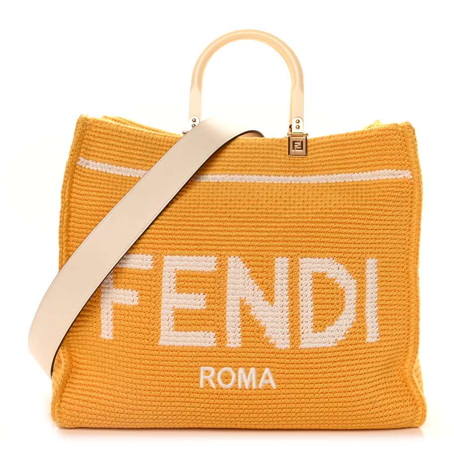 Fendi Crochet Vitello King Logo Plexiglass Medium Fendi Sunshine Shopper Tote Mimosa Panna Image 1