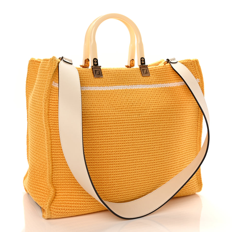 Fendi Crochet Vitello King Logo Plexiglass Medium Fendi Sunshine Shopper Tote Mimosa Panna Image 2