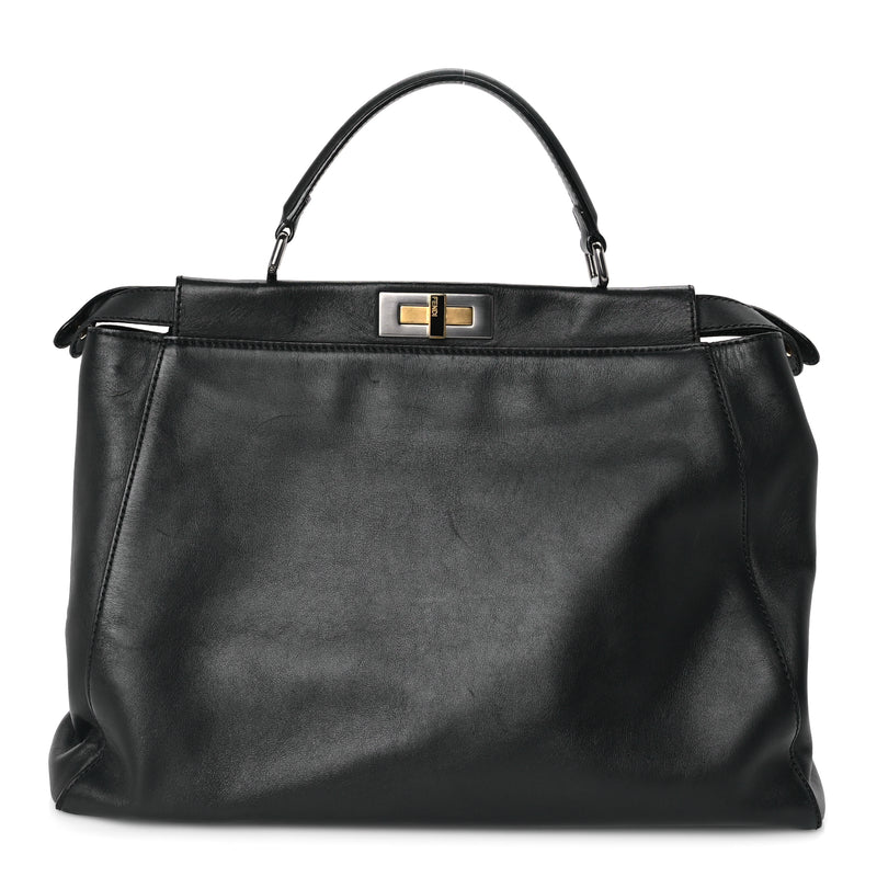  Fendi Vitello Seta Shiny Nappa Large Peekaboo Iconic Satchel Black