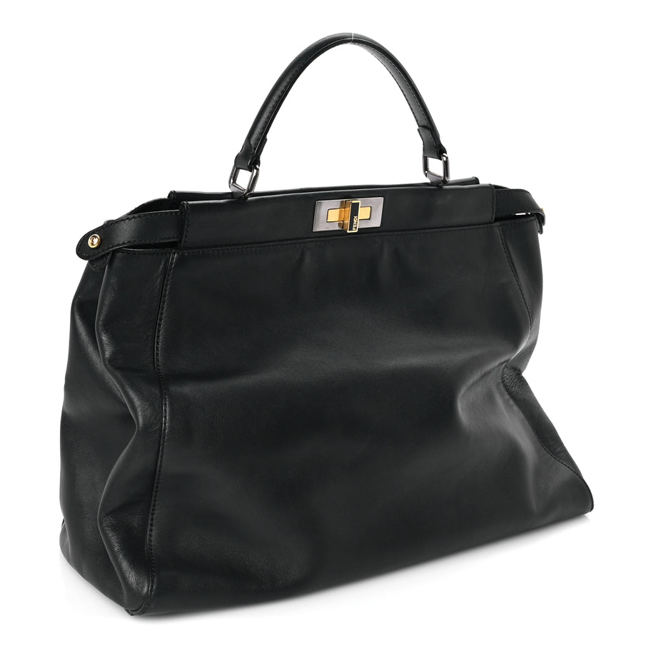 Fendi Vitello Seta Shiny Nappa Large Peekaboo Iconic Satchel Black Image 2